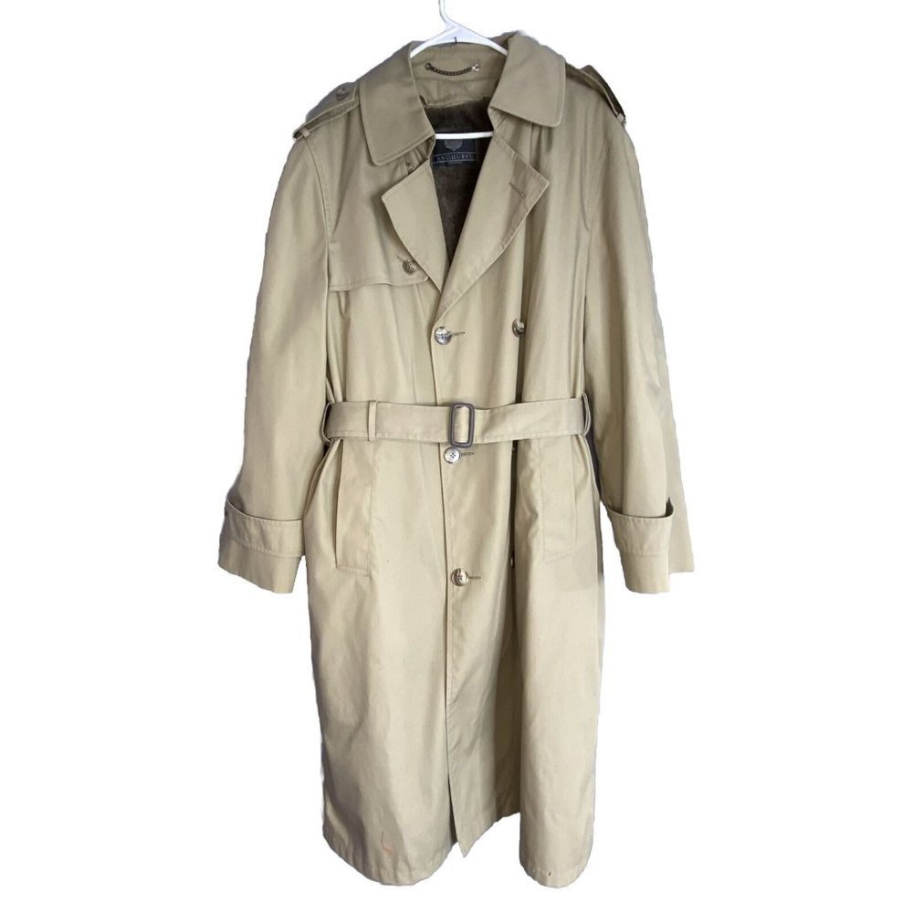 Vtg Andhurst Trench Coat Mens 42R Khaki Borg Zip Out Faux Fur Pile Lining‎ USA